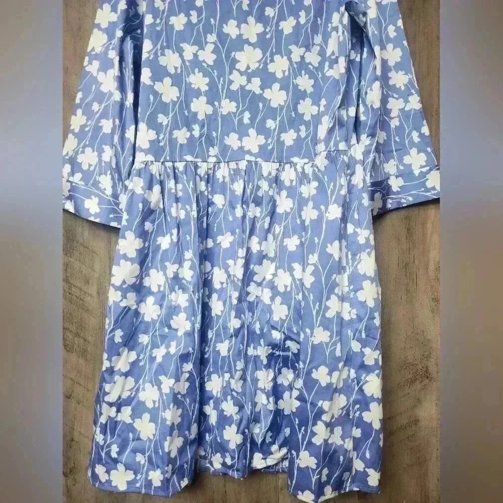 UNTUCKit Stretch Cotton Demi Shirt Dress Blue White Floral Size XS Women's - Picture 8 of 11